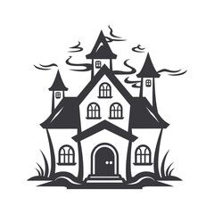 Fototapeta na wymiar Halloween haunted house silhouette vector illustration, Spooky house, buildings isolated on white background