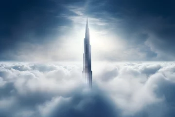 Crédence en verre imprimé Burj Khalifa Futuristic Skyscraper Piercing the Clouds