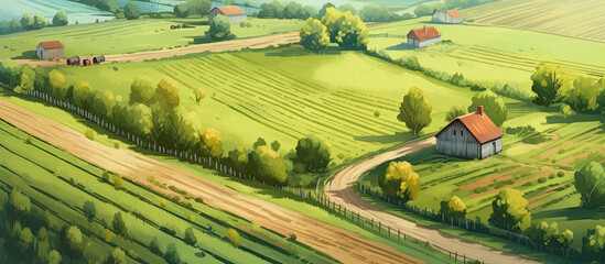 Farm landscape with agricultural fields
