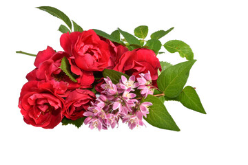 Bouquet of flowers from red roses. Greeting card for any holiday.