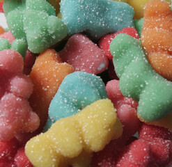 Close up of gummy bears of different Colors