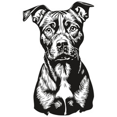 American Staffordshire Terrier dog pet silhouette, animal line illustration hand drawn black and white vector realistic breed pet
