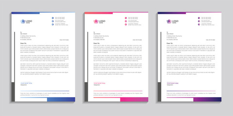 Modern corporate minimal clean and professional letterhead template design with color variation bundle for any business. 