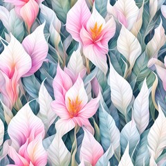 Watercolor Tropical flower plant background seamless patterns generative ai