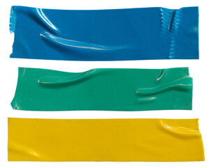Blue, green and yellow plastic electrical tape