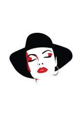 silhouette of woman in hat black white red lips ready for logo and print eps,editable.woman icon