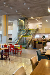 Modern restaurant interior with bright design