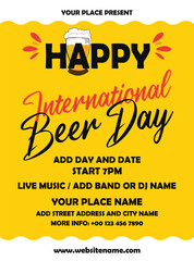 Happy International beer day party poster flyer social media post design