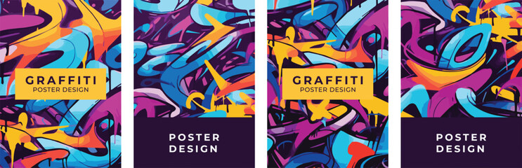 Set of posters in graffiti style. Design for poster, banner, flyer. Set of abstract backgrounds, design elements.