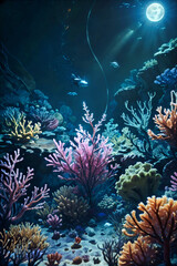 Fototapeta na wymiar Undewater world landscape, reef, sea bottom with corals and seaweeds