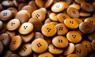 Background of wooden buttons of different sizes.
