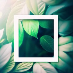 Nature background, abstract white frame in the leaves with copy space
