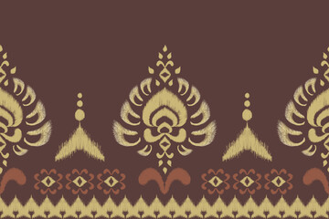 Ethnic floral seamless pattern paisley embroidery background, golden motifs flower geometric traditional. Hand draw Thai style abstract vector illustration.design for texture,fabric,clothing,wrapping