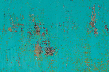 Old shabby green wood. Background, texture.Turquoise old paint on a rustic background