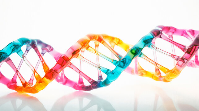 Multi color glass dna model isolated on white background