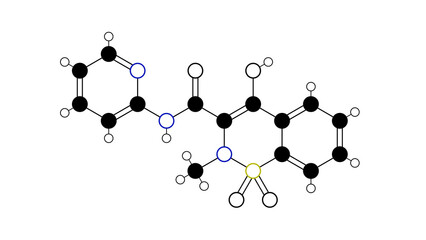 piroxicam molecule, structural chemical formula, ball-and-stick model, isolated image nonsteroidal anti-inflammatory agents