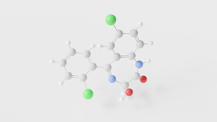 lorazepam molecule 3d, molecular structure, ball and stick model, structural chemical formula benzodiazepines