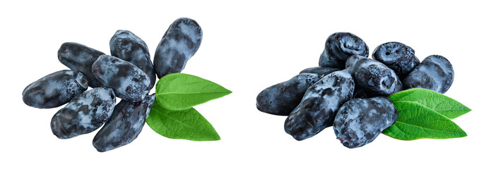 Fresh honeysuckle blue berry isolated on white background with full depth of field. Top view. Flat lay. © kolesnikovserg