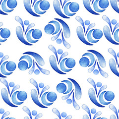 Seamless watercolor pattern. Abstract floral ornament on a white background. Ethnic, folk, folk style.