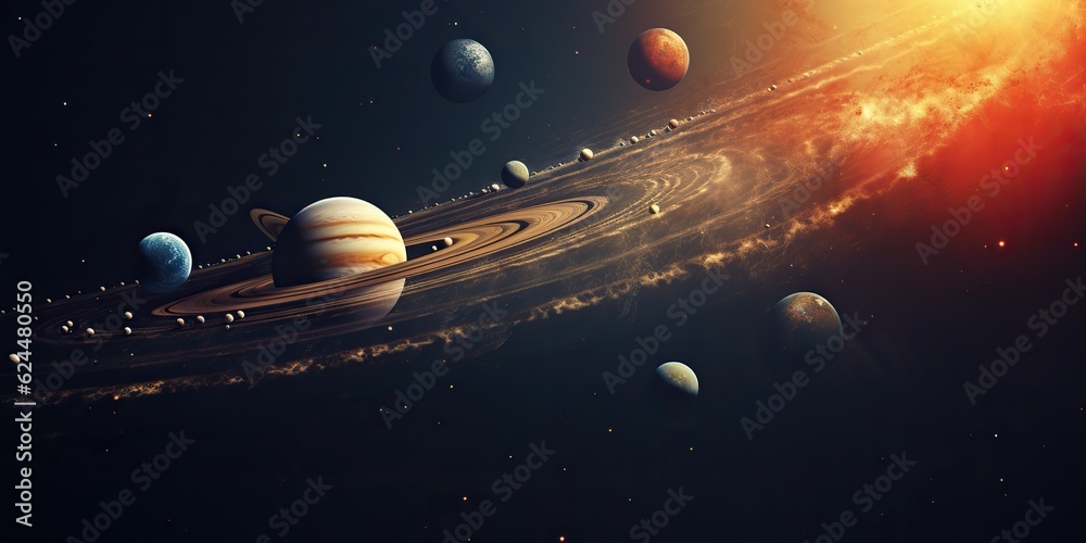 Wall mural ai generated. ai generative. solar system universe galaxy space planets poster background decoration