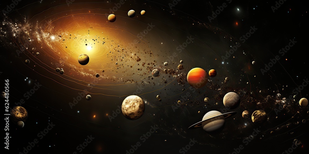 Wall mural ai generated. ai generative. solar system universe galaxy space planets poster background decoration