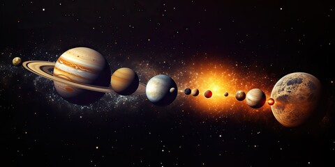 AI Generated. AI Generative. Solar system universe galaxy space planets poster background decoration. Graphic Art - obrazy, fototapety, plakaty