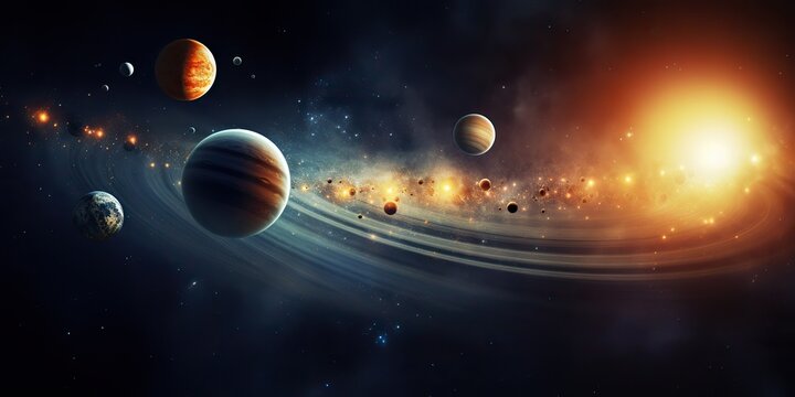AI Generated. AI Generative. Solar system universe galaxy space planets poster background decoration. Graphic Art © AkimD