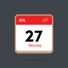 monday 27 july icon with black background, calender icon	