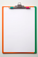 Generative AI illustration of clipboard with colored crayons and white paper