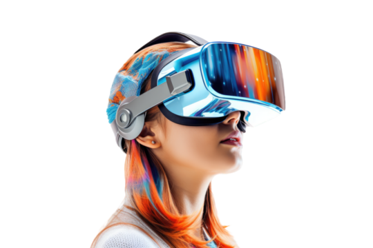 young person wearing an augmented virtual reality headset, generative ai