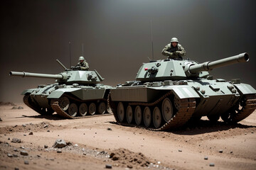 toy tanks,, miniature designs detailed and realistic. . Image created with Generative AI technology.