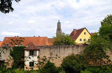 a beautiful ancient Bavarian town of Noerdlingen with its half-timbered houses and Saint George's...