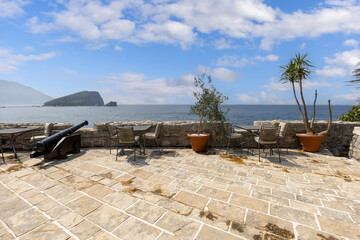 Citadel, view from the outside restaurant to the Adratic Sea, Budva, Montenegro