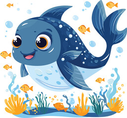 Obraz na płótnie Canvas Cartoon cute sea fish.GenerativeAI.