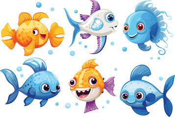 Fototapeta na wymiar flat vector illustration,Underwater world, ocean, sea.Cute cartoon charactor.GenerativeAI.