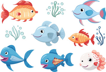 Fototapeta premium Big collection of underwater elements.GenerativeAI.