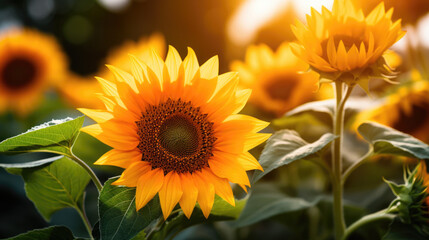Fototapeta premium Outdoor Argiculture close photo of a Sunflower plant