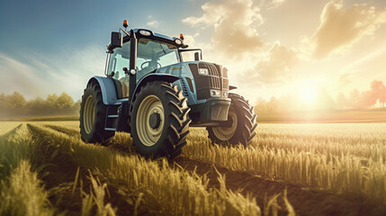Outdoor Argiculture Environment with a Tractor on the Field Landscape Illustration