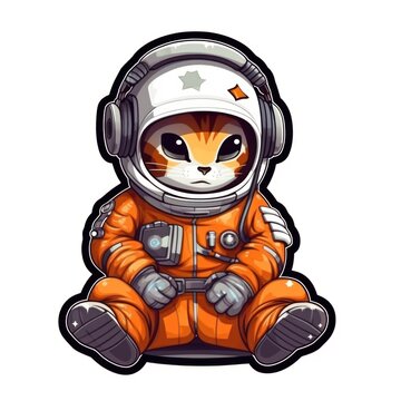 sticker with cute little cat in a space suit, adorable characters, ai tools generated image