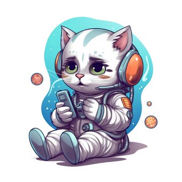 sticker with cute little cat in a space suit, adorable characters, ai tools generated image
