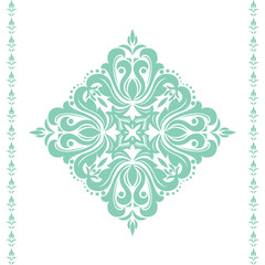 Damask graphic ornament. Floral design element. Green and white vector pattern