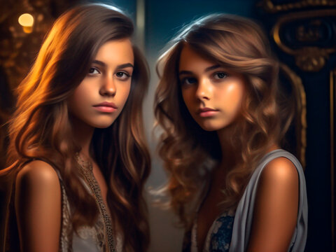 adolescencia, morena, junto, glamour