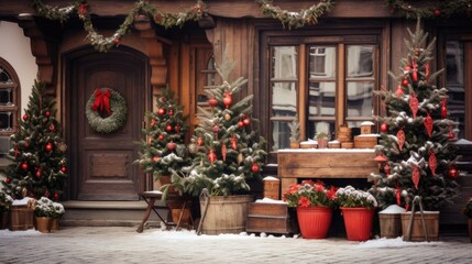 Fototapeta na wymiar Christmas decorations in a small charming village