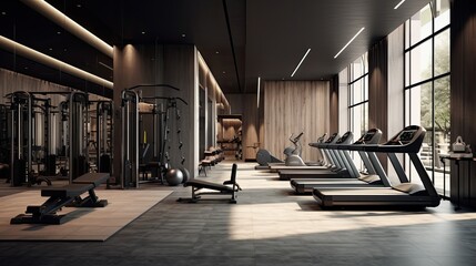 Modern gym equipment layout in a fitness center