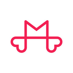 Letter M heart love minimal logo design