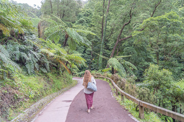 Woman lost in nature of the Sao Miguel of the Azores.