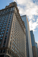 Buildings along the Riverwalk in Chicago, Illinois