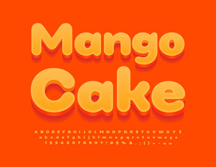 Vector colorful logotype Mango Cake. Cute Orange 3D Font. Bright Alphabet Letters and Numbers set. 