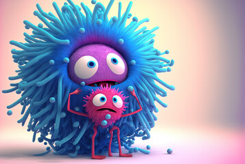 Fototapeta premium Monster hugging the child. Cute scene with mother monster love. Generated AI.