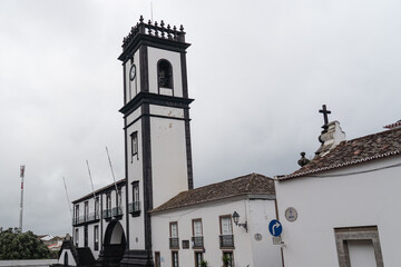 Black and white church on Sao Miguel Island of the Azores.